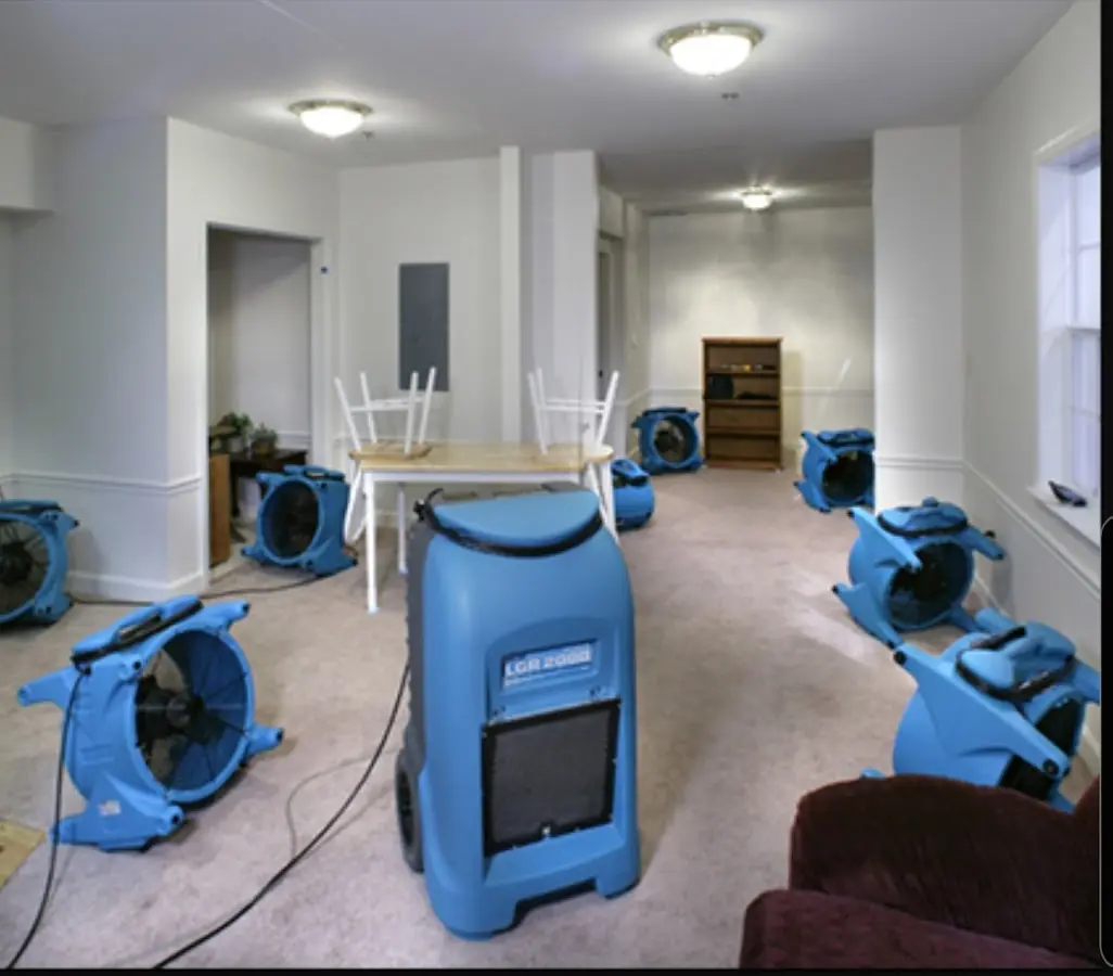 Air movers and dehumidifier setup for Water Extraction & Removal in Darien